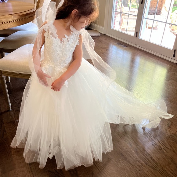 FLOWER GIRL dress with detachable train - Picture 1 of 8